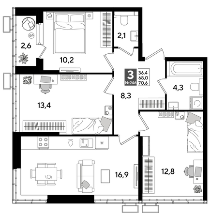 
  Продается 3-комн. квартира, 69.3 м², ЖК DOGMA PARK (Догма парк), литера 19
. Фото 1.