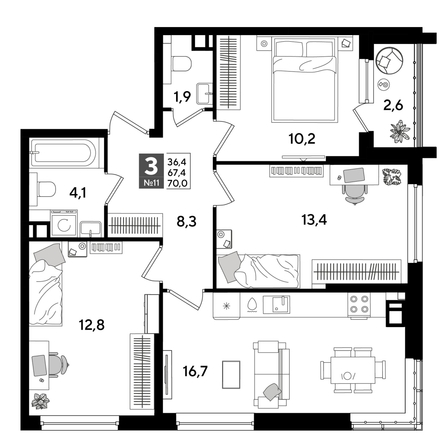 
  Продается 3-комн. квартира, 70 м², ЖК DOGMA PARK (Догма парк), лит 20
. Фото 1.