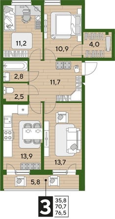 
  Продается 3-комн. квартира, 76.7 м², ЖК DOGMA PARK (Догма парк), литера 21
. Фото 1.