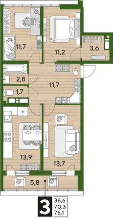 
  Продается 3-комн. квартира, 76.1 м², ЖК DOGMA PARK (Догма парк), литера 21
. Фото 1.