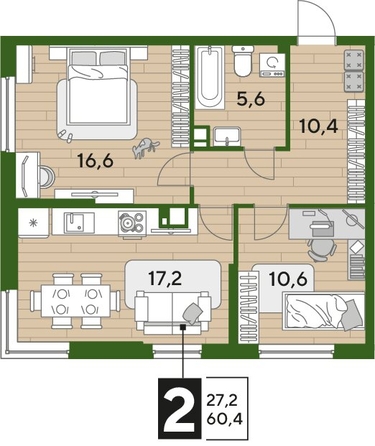 
  Продается 2-комн. квартира, 60.4 м², ЖК DOGMA PARK (Догма парк), литера 22
. Фото 1.