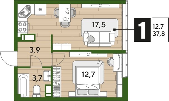 
  Продается 1-комн. квартира, 37.8 м², ЖК DOGMA PARK (Догма парк), литера 22
. Фото 1.