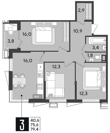 
  Продается 3-комн. квартира, 79.4 м², ЖК Парк Победы 2, литера 21
. Фото 1.