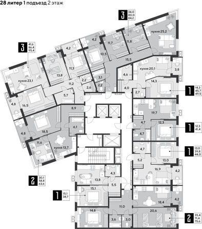 
  Продается 2-комн. квартира, 63.6 м², ЖК Парк Победы 2, литера 28
. Фото 2.