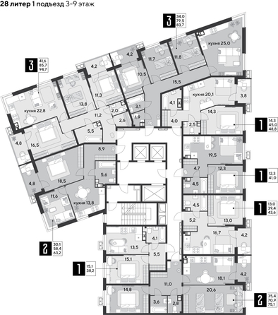 
  Продается 3-комн. квартира, 94.7 м², ЖК Парк Победы 2, литера 28
. Фото 2.