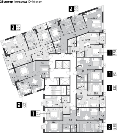 
  Продается 2-комн. квартира, 74.9 м², ЖК Парк Победы 2, литера 28
. Фото 2.