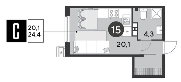 
  Продается студия, 24.4 м², ЖК Парк Победы 2, литера 6
. Фото 1.