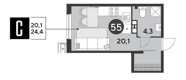 
  Продается студия 24.4 м², в ЖК Парк Победы 2, литера 6. Фото 1.
