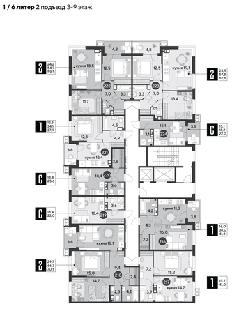 
  Продается 2-комн. квартира 59.5 м², в ЖК Парк Победы 2, литера 6. Фото 2.