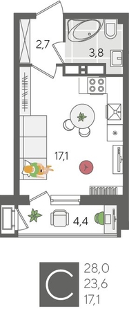 
  Продается студия, 28 м², ЖК Рекорд 2, литера 2
. Фото 1.