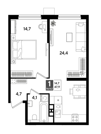 
  Продается 1-комн. квартира, 47.9 м², ЖК DOGMA PARK (Догма парк), лит 20
. Фото 1.
