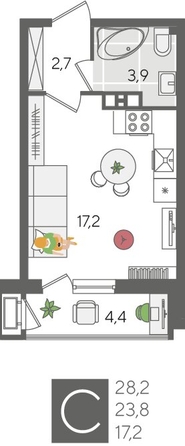 
  Продается студия 27.6 м², в ЖК Рекорд 2, литера 2. Фото 1.