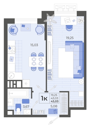 
  Продается 1-комн. квартира 43 м², в ЖК Высочество, литера 2. Фото 4.