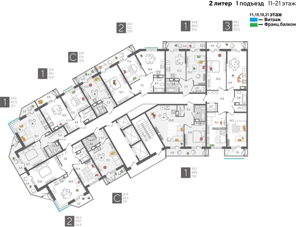 
  Продается 1-комн. квартира 44.8 м², в ЖК Рекорд 2, литера 2. Фото 2.
