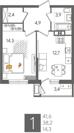 
  Продается 1-комн. квартира 41.6 м², в ЖК Рекорд 2, литера 5. Фото 1.