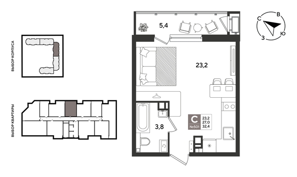 
  Продается студия 31.9 м², в ЖК Рекорд 2, литера 1. Фото 1.