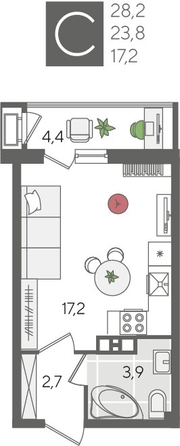 
  Продается студия 27.8 м², в ЖК Рекорд 2, литера 2. Фото 1.