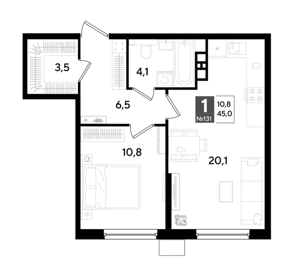 
  Продается 1-комн. квартира 45 м², в ЖК ДОГМА ПАРК, литера 18. Фото 1.
