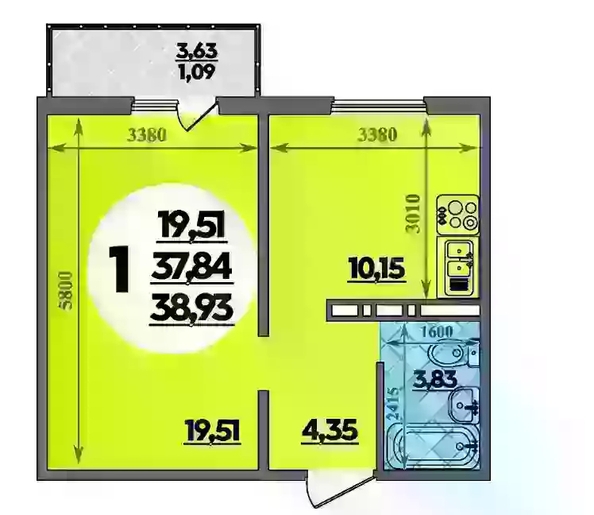 
  Продается 1-комн. квартира 38.93 м², в ЖК Восточный, литера 2. Фото 1.