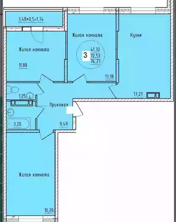 
  Продается 3-комн. квартира 74.27 м², в ЖК Друг, литера 7. Фото 1.