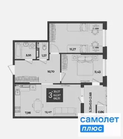 
  Продается 3-комн. квартира 66.5 м², в ЖК Образцово, дом 12. Фото 8.