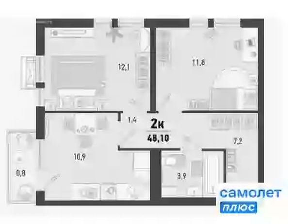 
  Продается 2-комн. квартира 48.1 м², в ЖК Барса, 3В литер. Фото 11.