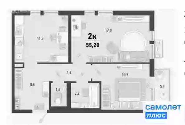 
  Продается 2-комн. квартира 55.2 м², в ЖК Барса, 3В литер. Фото 11.
