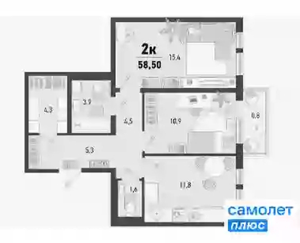 
  Продается 2-комн. квартира 58.5 м², в ЖК Барса, 3В литер. Фото 11.