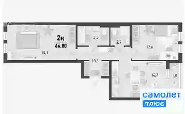 
  Продается 2-комн. квартира 66.8 м², в ЖК Барса, 3В литер. Фото 11.