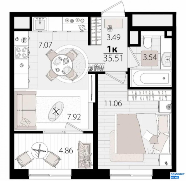 
  Продается 1-комн. квартира 35.5 м², в ЖК Патрики, литер 1.1. Фото 16.