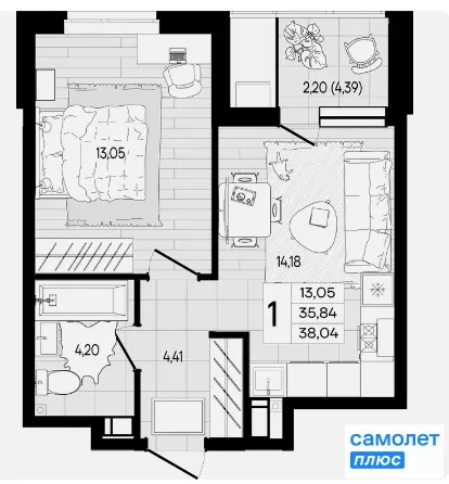 
  Продается 1-комн. квартира 38 м², в ЖК Форма, литер 1. Фото 7.