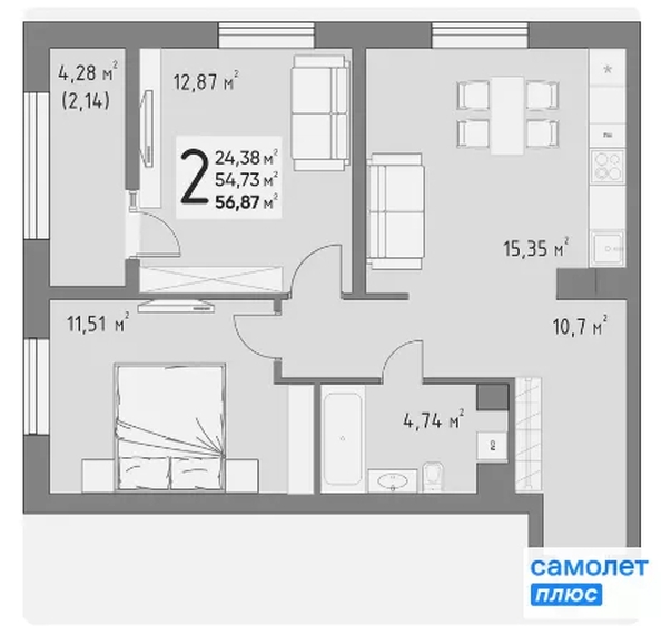 
  Продается 2-комн. квартира 56.9 м², в ЖК  Коллекция, дом «Время». Фото 15.