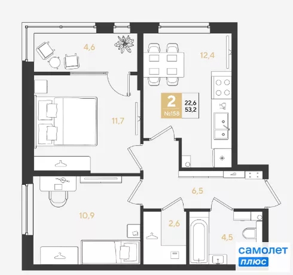 
  Продается 2-комн. квартира 53.2 м², в ЖК РИДЗ, литер 5. Фото 12.