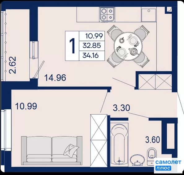 
  Продается 1-комн. квартира 34.16 м², в ЖК Дом 101. Фото 15.