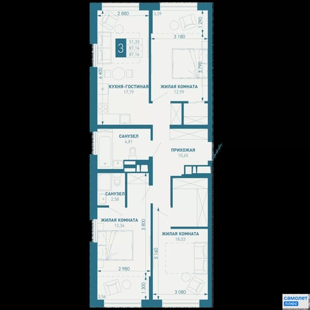 
  Продается 3-комн. квартира 87.1 м², в ЖК ИНАЧЕ в Молодежном, литер 1. Фото 15.