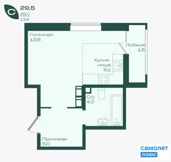 
  Продается студия 29.5 м², в ЖК Ботаника, литер 1.1. Фото 14.
