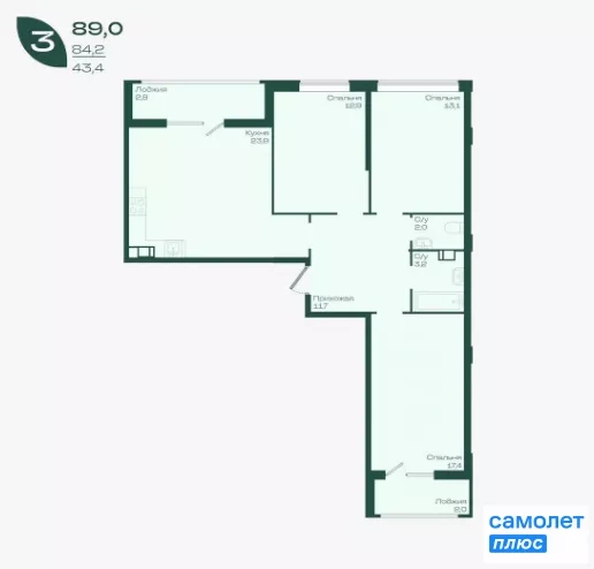 
  Продается 3-комн. квартира 89 м², в ЖК Ботаника, литер 1.1. Фото 14.