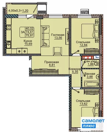 
  Продается 3-комн. квартира 75.8 м², в ЖК Парковый, литер 1. Фото 7.