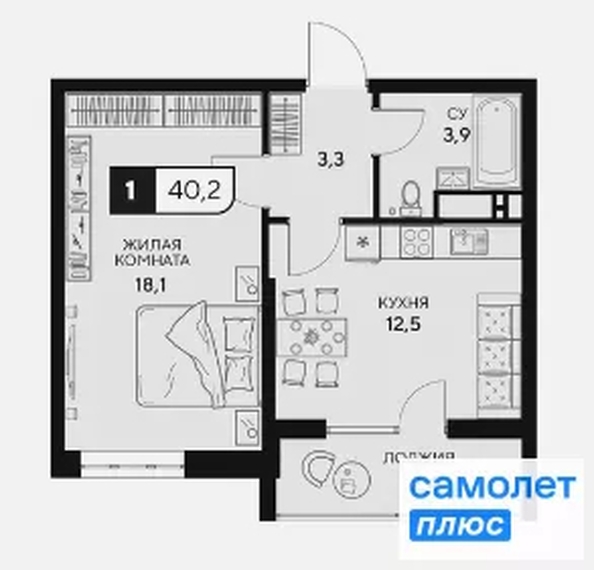 
  Продается 1-комн. квартира 40.2 м², в ЖК 18/3. Фото 18.