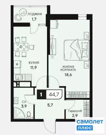 
  Продается 1-комн. квартира 44.7 м², в ЖК 18/3. Фото 18.