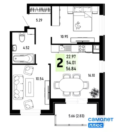 
  Продается 2-комн. квартира 50.23 м², в ЖК Усадьба Гостагаевская, 9.1 л 4. Фото 19.