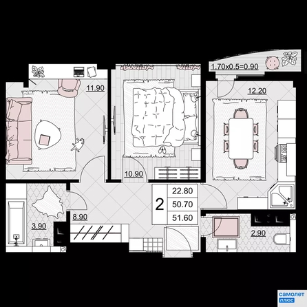 
  Продается 2-комн. квартира 51.6 м², в ЖК Усадьба Гостагаевская, 9.1 л 4. Фото 19.