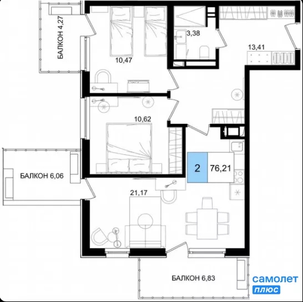 
  Продается апартамент 76 м², в ЖК Корсаков, корпус 3. Фото 18.