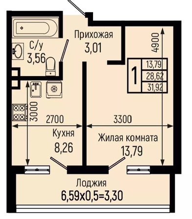 
  Продается 1-комн. квартира 31.92 м², в ЖК Ботаника Хилс, лит 3. Фото 1.