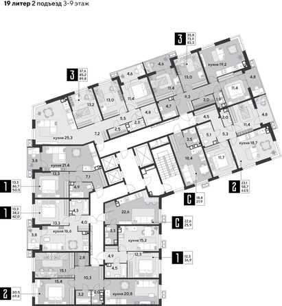 
  Продается 3-комн. квартира 83.3 м², в ЖК Парк Победы 2, литера 19. Фото 2.