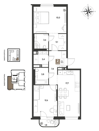 
  Продается 2-комн. квартира 70.4 м², в ЖК ГРЕЙД, литер 13. Фото 1.