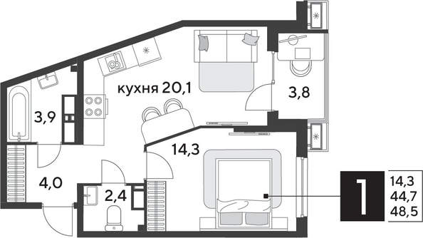 
  Продается 1-комн. квартира 48.5 м², в ЖК Парк Победы 2, литера 28. Фото 1.