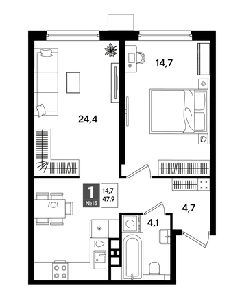 
  Продается 1-комн. квартира 47.2 м², в ЖК ДОГМА ПАРК, литера 18. Фото 1.