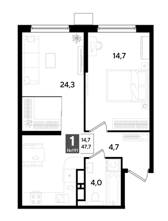
  Продается 1-комн. квартира 46.9 м², в ЖК ДОГМА ПАРК, литера 18. Фото 1.
