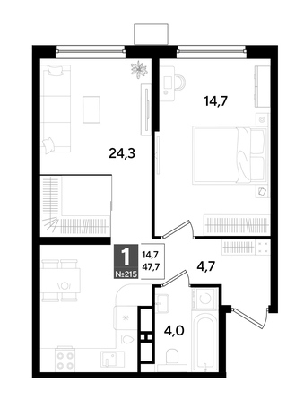 
  Продается 1-комн. квартира 47 м², в ЖК ДОГМА ПАРК, литера 18. Фото 1.